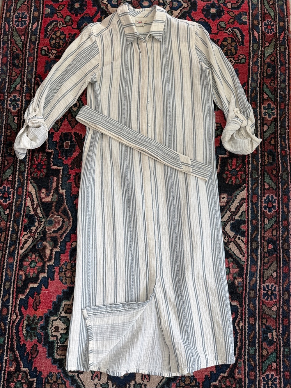 Faherty Cream and Light Blue Striped Maxi Shirt Dress